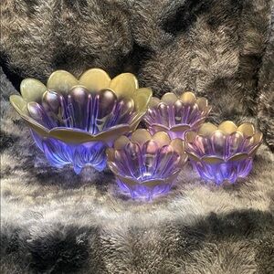Elegant Purple and Gold Glass Bowl Set